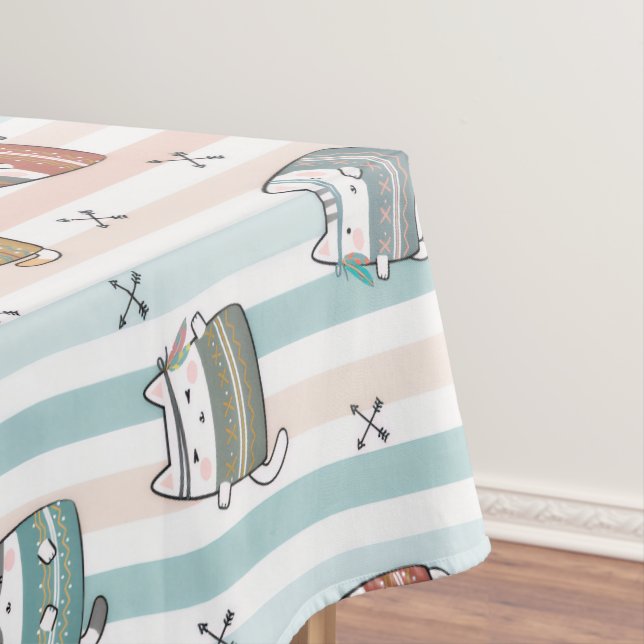Toalha De Mesa Gatos Boho Padrão Tribal (Posição Original)