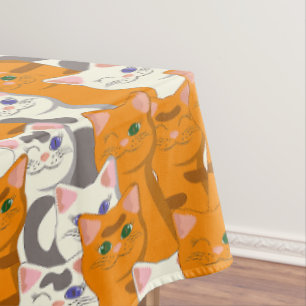 Toalha De Mesa Gatos brancos e gengibres padrão olhos verdes olho