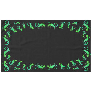 Toalha De Mesa Gecko Lizard Verde em Preto