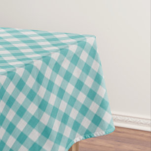 Toalha De Mesa Gingham Branco/Teal Grande Verifica Padrão Geomé