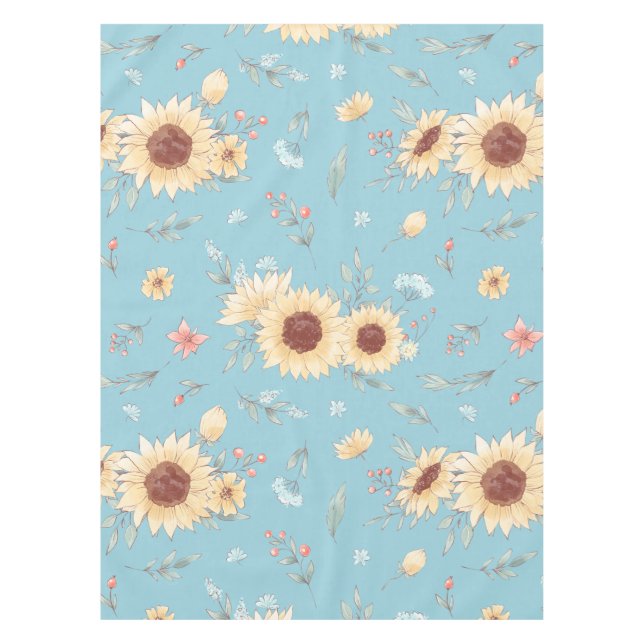 Toalha De Mesa Girassóis com fundo azul (Frente)