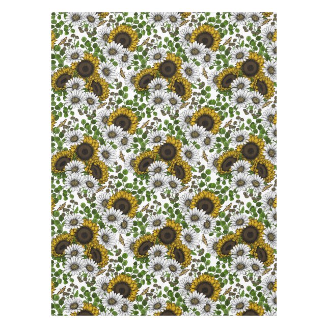 Toalha De Mesa Girassóis e margaridas, jardim de verão 3 (Frente)