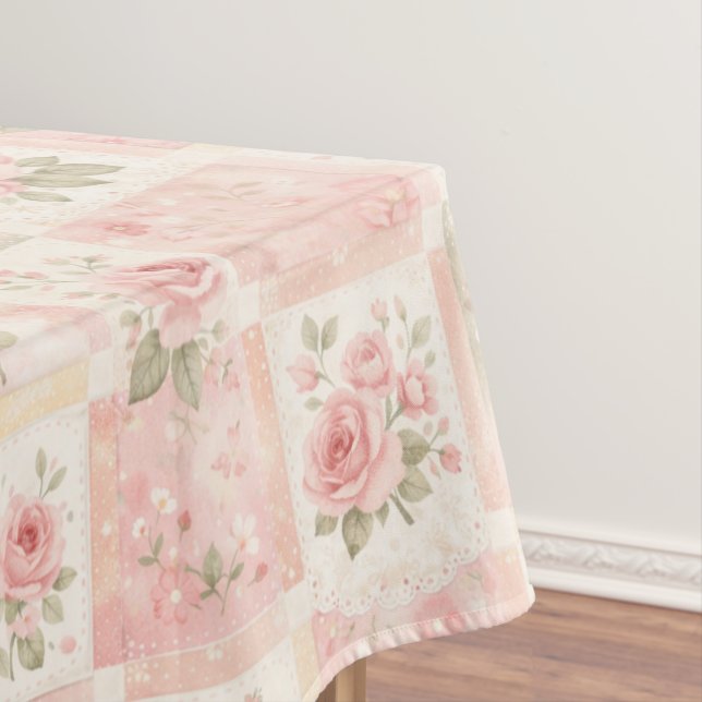 Toalha De Mesa Girly Rustic Pink Quilt Floral Patchwork Pattern (Posição Original)