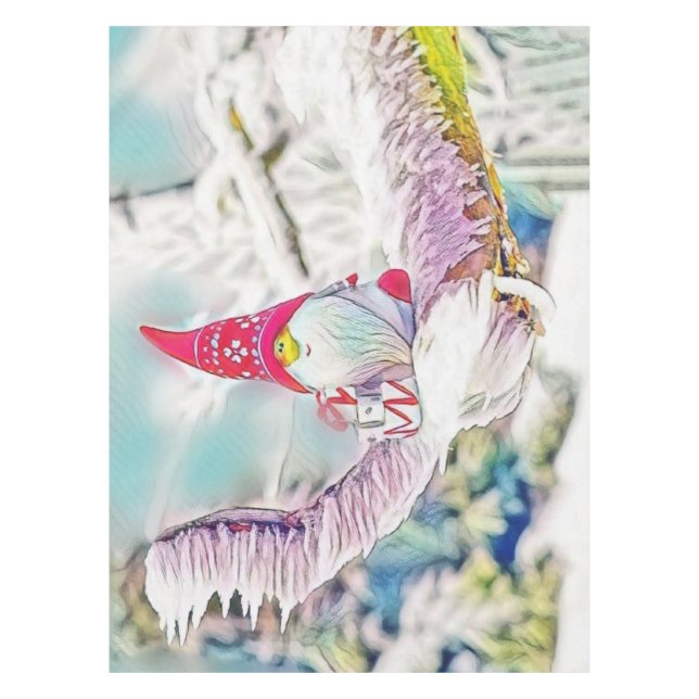 Toalha De Mesa Gnomos na pintura a aquarela da neve (Frente)