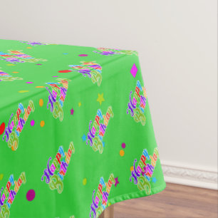 Toalha De Mesa Gráfico de Feliz Aniversário Multi Cores em Verde