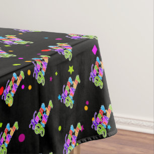 Toalha De Mesa Gráfico de Parabéns com Várias Cores em Preto