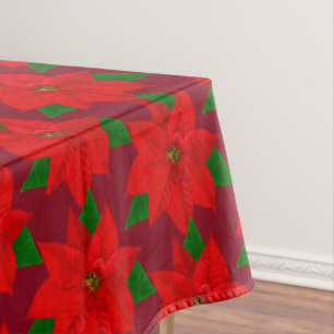 Toalha De Mesa Grande padrão de flor de poinsétia em burgundy