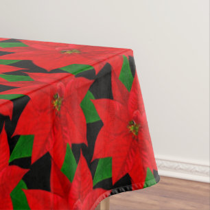 Toalha De Mesa Grande padrão de flor de poinsétia em preto