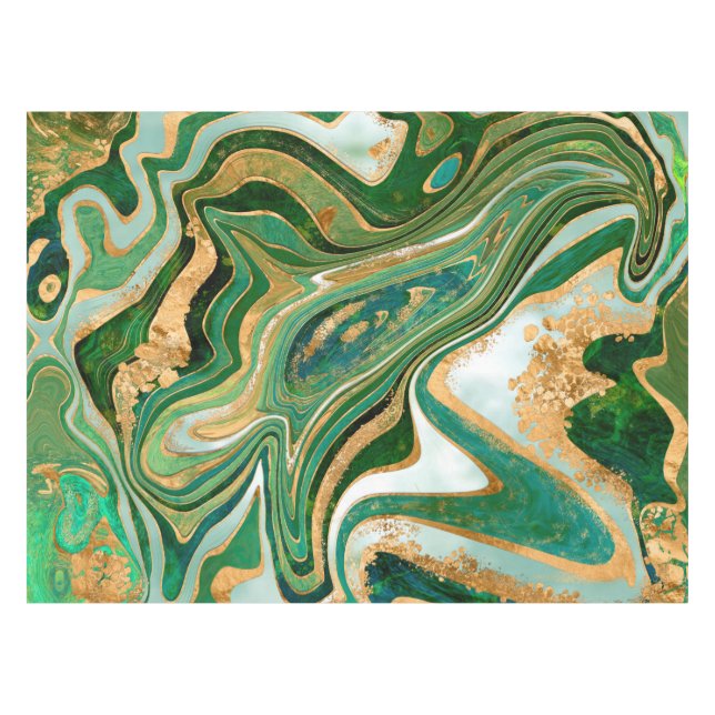 Toalha De Mesa Green and gold liquid marble abstract (Frente (Horizontal))