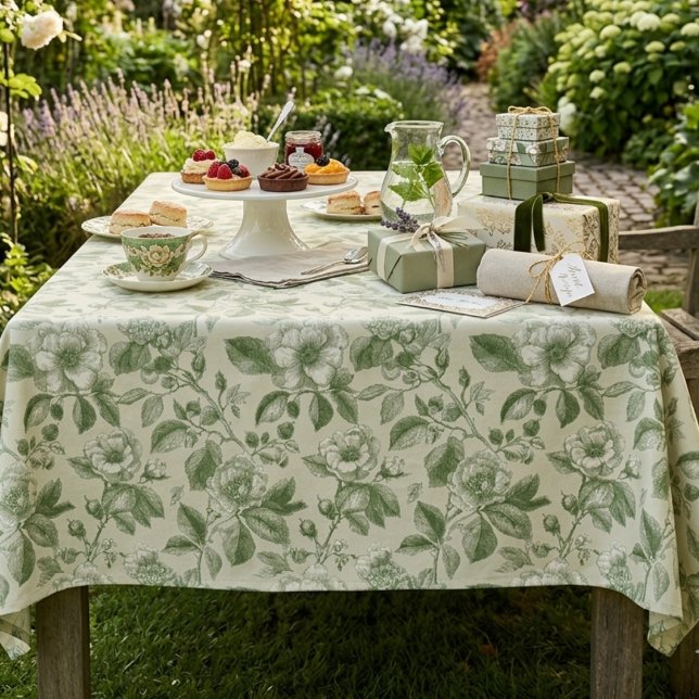 Toalha De Mesa Green Vintage Botanical Toile Pattern (Criador carregado)