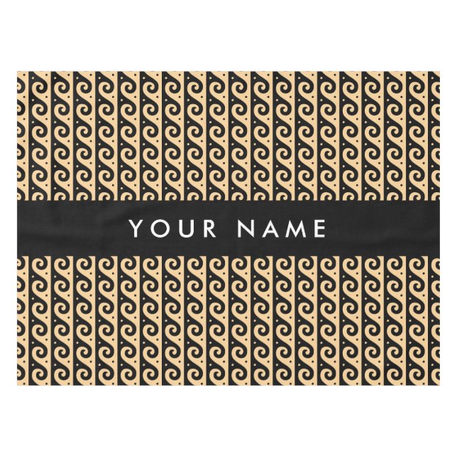 Toalha De Mesa Grego Meander Key, Wave Key, Brown, Seu Nome (Frente (Horizontal))