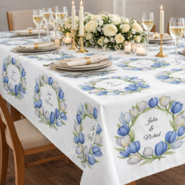 Toalha De Mesa Grinalda de tulipas azul marfim para decoração de
