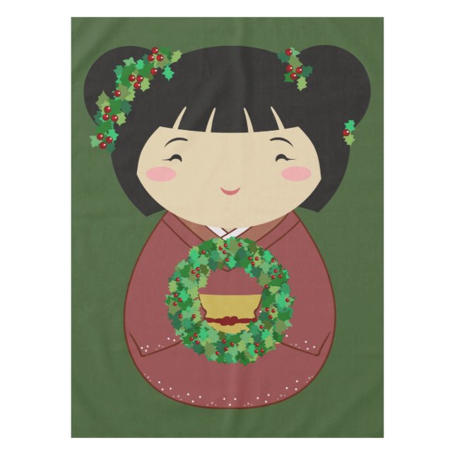 Toalha De Mesa Grinalda do Natal de Kokeshi (Frente)