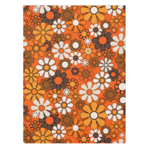 Toalha De Mesa Groovy 70s Autumn Retro Floral Orange