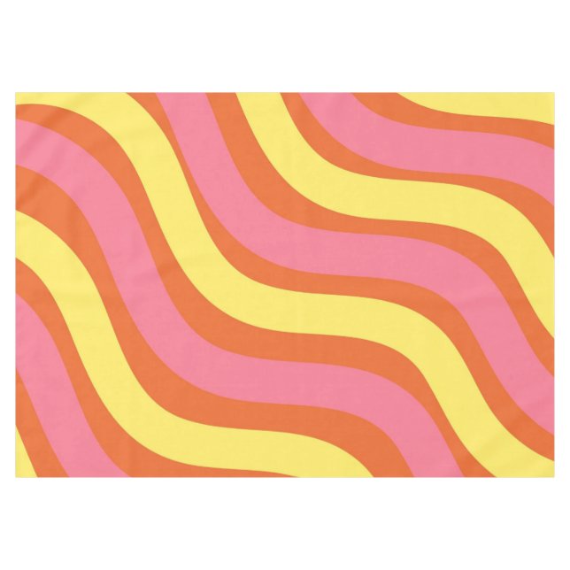 Toalha De Mesa Groovy Orange Yellow Pink Wavy Stripe Negrito (Frente (Horizontal))