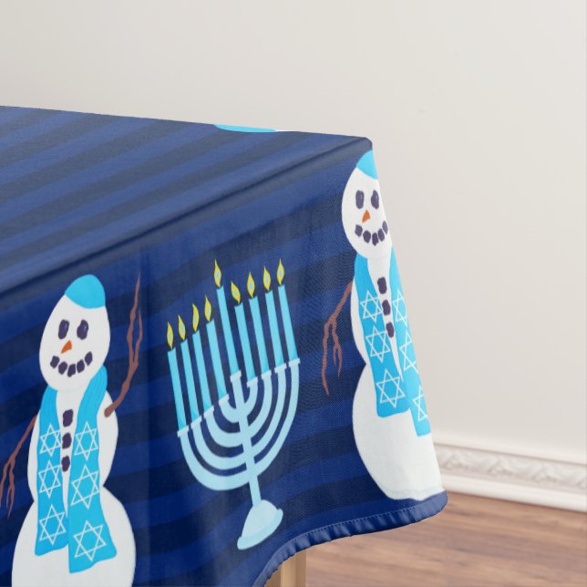 Toalha De Mesa Hanukkah Jewish Snowman Blue Hanukiah Holiday (Posição Original)