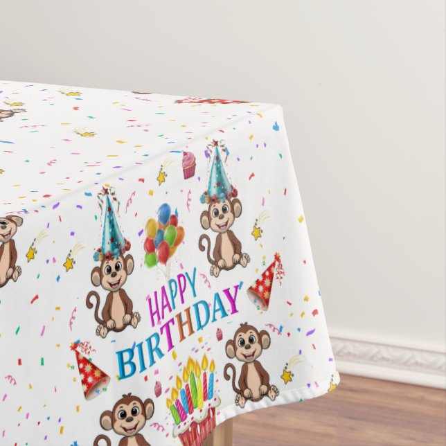 Toalha De Mesa Happy Birthday Tablecloth Monkey Confetti Cupcake  (Posição Original)