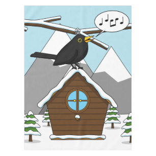 Toalha De Mesa Happy Blackbird Cantando na paisagem de inverno