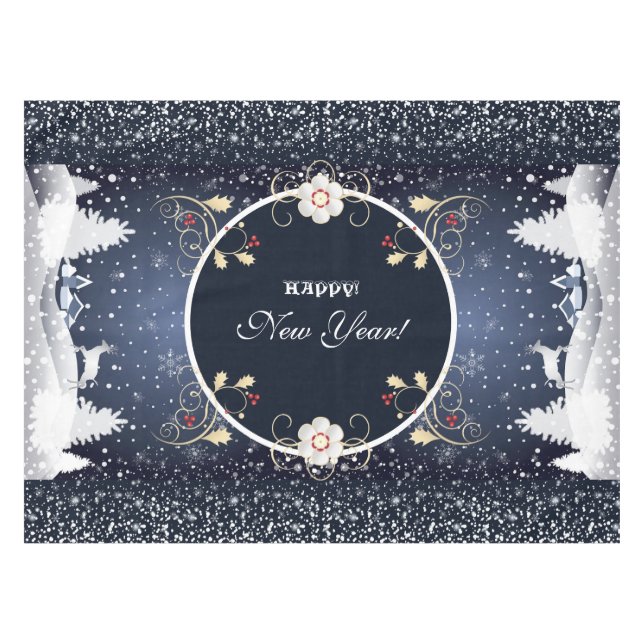 Toalha De Mesa Happy New Year! Winter Fairy Tale Fantasy blue (Frente (Horizontal))