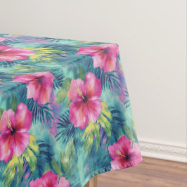 Toalha De Mesa Havaiano Hibiscus E Floresta Tropical De Ferns