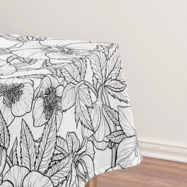 Toalha De Mesa Hellebores a preto e branco (Posição Original)