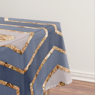 Toalha De Mesa Hexágono Dourado Azul do Marinho Quic Moderno