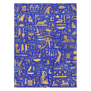 Toalha De Mesa Hieróglifos Egípcios - Lapis Lazuli e Dourado