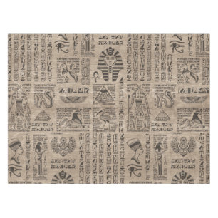 Toalha De Mesa Hieroglyphs e símbolos egípcios na madeira