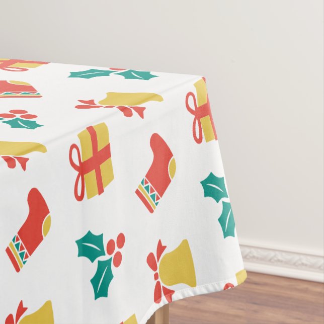 Toalha De Mesa Holly Bell Stocks Red White Dourado Natal (Posição Original)