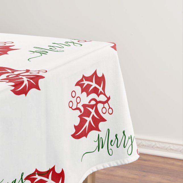 Toalha De Mesa Holly de Natal Personalizado Elegante (Posição Original)