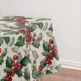 Toalha De Mesa Holly E Mistletoe Na Linhagem Esbranquiçada Faux