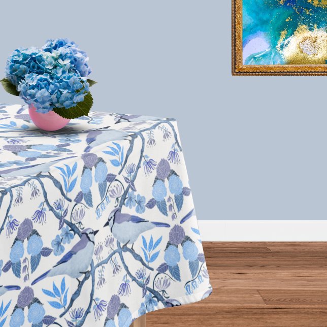 Toalha De Mesa Hortênsias Bluejay Botânico Cor Peri 2022   (Bluejay-inspired botanical tablecloth: chic, trendy, Peri-of-the-Year perfection!)