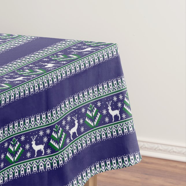 Toalha De Mesa Ilha de Feira de Natal Verde e Azul Escuro de inve (Posição Original)