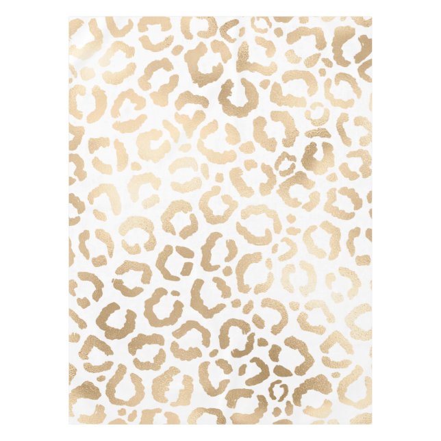 Toalha De Mesa Impressão Animal Leopardo Branco Dourado Elegante  (Frente)