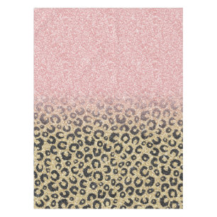 Toalha De Mesa Impressão de Leopardo Preto Glitter Dourado Elega