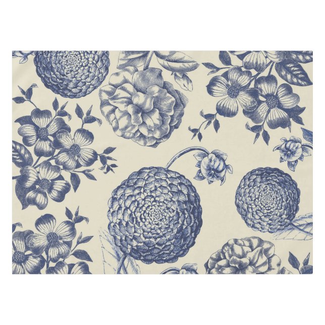 Toalha De Mesa Impressão Flor Azul Antiquado Floral (Frente (Horizontal))