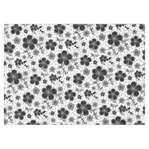 Toalha De Mesa Impressão Floral Preta e Branca