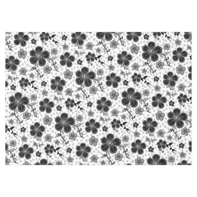 Toalha De Mesa Impressão Floral Preta e Branca (Frente (Horizontal))