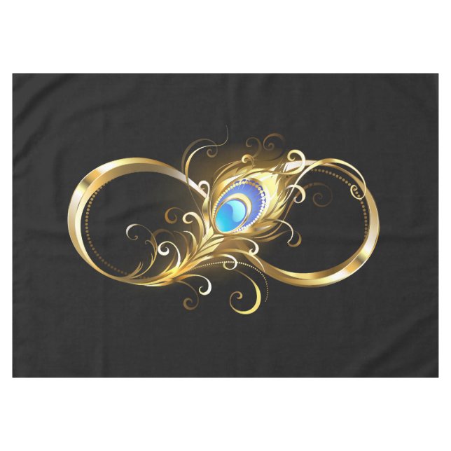 Toalha De Mesa Infinidade com a pena Pavão de Ouro (Frente (Horizontal))