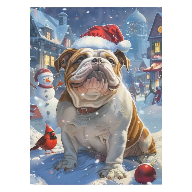Toalha De Mesa Inglês Bulldog Winter Wonderland Natal Joy (Frente)