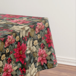 Toalha De Mesa Inverno Poinsettia Floral Com Berries E Pinheiro