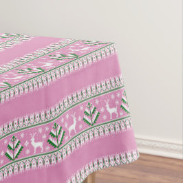 Toalha De Mesa Inverno Rosa Claro e Branco Natal Fair Isle