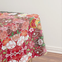 Jantar De Algodão Floral Japonês, Rosa-Branco-Verm