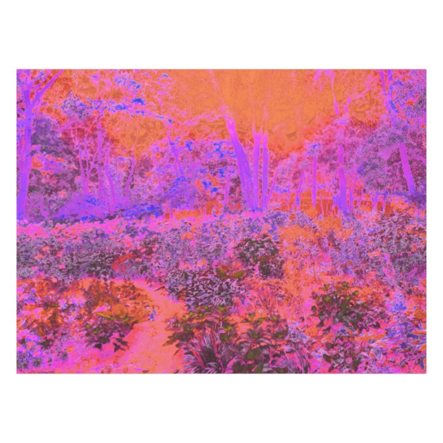 Toalha De Mesa Jardim Impressionista Laranja Trippy Magenta (Frente (Horizontal))