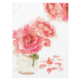 Toalha De Mesa Jarra de Pedra de Peônias Rosa Aquarela Casamento