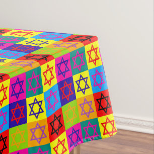 Toalha De Mesa Judaica - Tablecloth - Estrelas Judaicas Coloridas