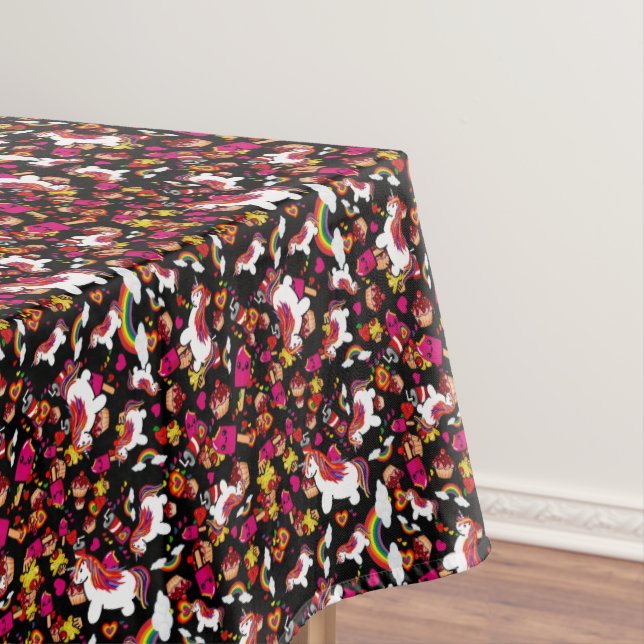 Toalha De Mesa Kawaii Unicorn Cupcake Doodles Personalizado (Posição Original)