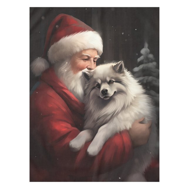 Toalha De Mesa Keeshond com Papai Noel Natal Festivo (Frente)