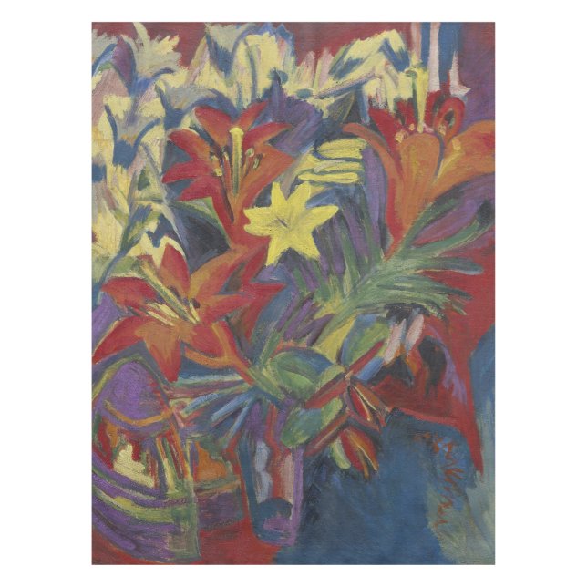 Toalha De Mesa Kirchner Lírios Laranja Vibrante Expressionista Ar (Frente)