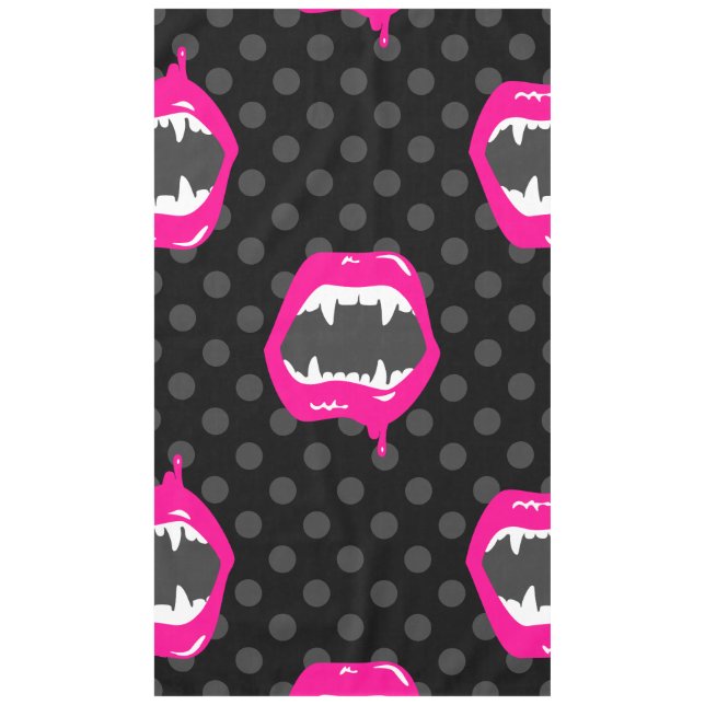 Toalha De Mesa lábios de vampiro criatura monstro com presas rosa (Frente)